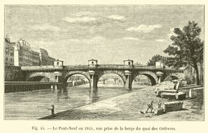 Pont-Neuf v roce 1845, pohled z břehu Quai des Orfevres od French School
