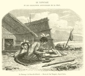Tetování na Novém Zélandu (rytina) od French School