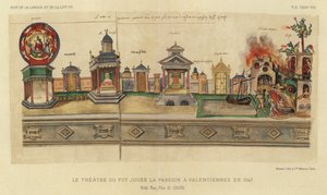 Divadlo, kde se hrály pašije ve Valenciennes v roce 1547 (barevná litografie) od French School