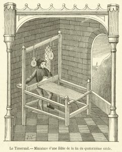 Tkadlec, miniatura z Bible z konce čtrnáctého století (rytina) od French School