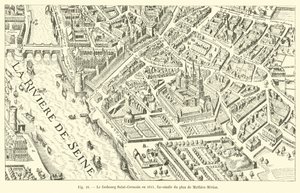 Faubourg Saint-Germain v roce 1615, faksimile plánu Mathieu Meriana od French School