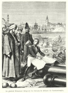 Generál Sebastiani řídí obranné práce Konstantinopole (rytina) od French School
