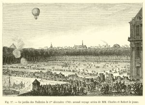 Tuileries Garden 1. prosince 1783, druhá letecká cesta MM Charlese a Roberta mladšího od French School