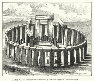 Památník Stonehenge, obnoven po M de Quatrefages (rytina) od French School