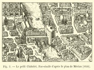 Le petit Chatelet, Faksimile podle plánu Meriana, 1648 od French School