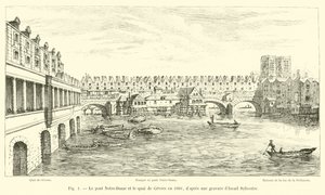 Most Notre-Dame a Quai de Gesvres v roce 1660, po rytině od Israela Sylvestra od French School