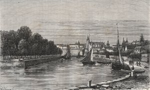 Le port de Vannes (Morbihan, Francie)// Přístav Vannes (Morbihan, Francie) - rytina v „La France illustrée: geographie, histoire, administrationstatistique“ od V.-A. Sladově hnědá. 1884 od French School