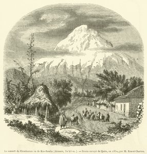 Vrchol Chimborazo při pohledu z Rio-Bamba, vzdálenost, 32 kilometrů (rytina) od French School