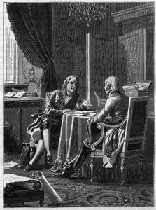 Přednáška mezi hrabětem ze Saint Julien (Saint-Julien), zástupcem Rakouska, a Charlesem Mauricem z Talleyrand Perigord (Talleyrand-Perigord od French School