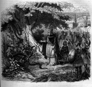 Legenda o Karlu Velikém a hadovi: císař před hnízdem hada obsazeného ropuchou. Rytina z roku 1852. od French School