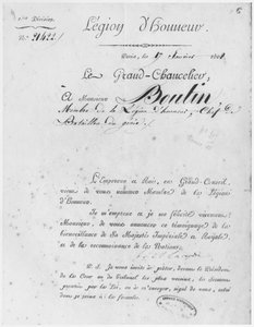 Čestná legie udělená plukovníku du Genie Boutinovi, 17. ledna 1808 od French School