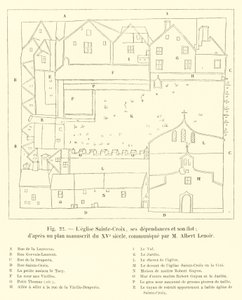 Kostel Sainte-Croix, jeho přístavby a ostrov; podle rukopisného plánu z XV. století, sděleného M. Albertem Lenoirem od French School