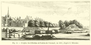 Kostel Celestins a vchod do Arsenalu, v roce 1660, po I Silvestre od French School