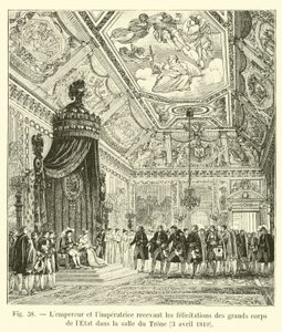 Císař a císařovna přijímající gratulace od Velkého sboru státu v trůnním sále, 3. dubna 1810 od French School