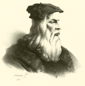 Leonardo Da Vinci, portrét (rytina) od French School