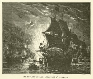 The English Brulots Attacking the Armada (rytina) od French School