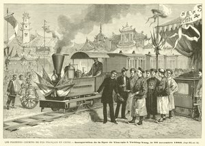 První francouzské železnice v Číně (rytina) od French School