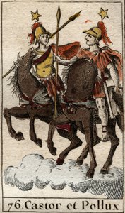 Les dioscures Castor et Pollux (Castor a Pollux the Dioscuri (Dioskouroi) z "Mythologie de la jeunesse" od Pierra Blancharda 1803 od French School