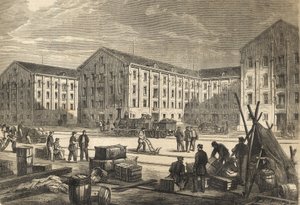 Les docks de Rouen en en 1866 - Rouenské doky v roce 1866 - rytina od French School