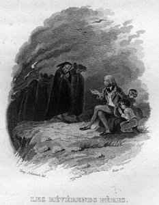 Ctihodní otcové Chanson de Beranger v „“Oeuvres Completes““ (1834) od Pierra Jeana de Berangera (1780-1857), francouzského básníka a skladatele. od French School