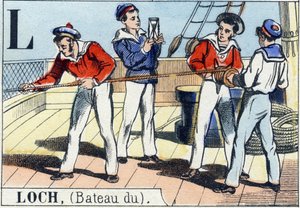 Písmeno L jako jezero . Námořnická abeceda. Epinal obraz, konec 19. století. Dřevoryt v barvě šablony od French School
