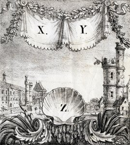 Písmena X, Y a Z: Paříž v roce 1500 - "Alphabet Picturesque des Monumens de Paris" kolem roku 1840 (rytina) od French School