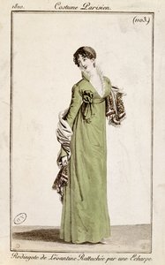 Levantinský kabátek se zapínáním na šátek, módní talíř z Costume Parisien, 1810 od French School