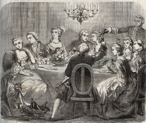 Osvobození: Christian VII (1749-1808), král Dánska a Norska, během libertinské hostiny organizované tanečnicí Marie Madeleine Guimard (1743-1816) ve svém domě Pantin. Rytina z roku 1871 v „Histoire Des Cocus Celebres““ od Henryho de Kocka (1819-18 od French School