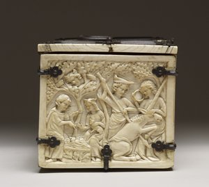 Víko rakve zobrazující "Hrad lásky a rytířské souboje", kolem 1330-50 od French School