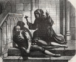 Zamčený v Tower of London vyšel jen proto, aby vylezl na lešení: kancléř Thomas More (1478–1535) ve vězení, protože odmítl udělit královskou pečeť sňatku krále Jindřicha VIII. (1491–1547) s Annou de Boleyn (Anna nebo Ann Bolin a Anne Bull od French School