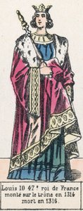 Ludvík 10, 47. král Francie, nastoupil na trůn v roce 1314, zemřel v roce 1316 (barevná rytina) od French School