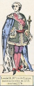 Ludvík 15, 66. francouzský král, nastoupil na trůn v roce 1715, zemřel v roce 1774 (barevná rytina) od French School
