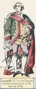 Ludvík 16, 67. král Francie, nastoupil na trůn v roce 1774, zemřel v roce 1792 (barevná rytina) od French School