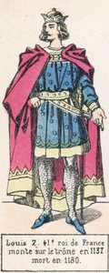 Ludvík 7, 41. král Francie, nastoupil na trůn v roce 1137, zemřel v roce 1180 (barevná rytina) od French School