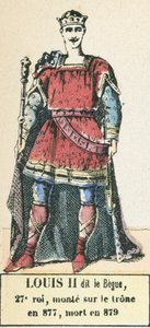 Ludvík II. dit le Begue, 27. král, nastoupil na trůn v roce 877, zemřel v roce 879 (barevná rytina) od French School