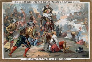 Louis II Bourbonský, princ z Conde (Bourbon-Conde), známý jako Le Grand Conde, v bitvě u Fribourgu v roce 1644. Chromolitografie 19. století. od French School