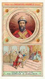 Ludvík IV. Francie na koncilu v Ingelheimu, 948 (chromolitho) od French School