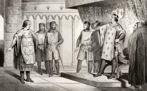 Ludvík VIII. (1187-1226) lev přijímá vyslance od svého nepřítele Jindřicha III. (1207-72) z Anglie, z „Histoire de France“ od Colarta, vydaného kolem roku 1840 od French School