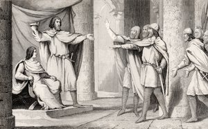 Louis V (967-87), povaleč ukazuje svou korunu svým následovníkům, z „Histoire de France“ od Colarta, vydaného kolem roku 1840 od French School