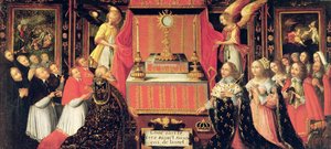 Ludvík XIII (1601-43) Anna Rakouská (1601-66) Španělská infantka a Gaston de France (1608-60) Orleánský vévoda před Nejsvětější svátostí od French School