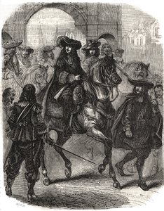 Ludvík XIV. (1638-1715) a jeho manželka Marie Terezie (Marie-Therese) Rakouská (1638-1683) vstoupili do Paříže v roce 1660. Rytina v „“ Histoire de France““ od L.-P. Anguetil od French School