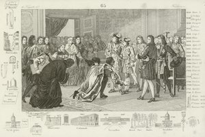 Ludvík XIV. představuje svého vnuka Filipa V. španělským vyslancům jako jejich nového krále, 1700 od French School