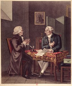 Ludvík XVI. (1754-93) čte svou poslední vůli Guillaume de Lamoignon de Malesherbes (1721-94) v chrámu, 25. prosince 1793 od French School
