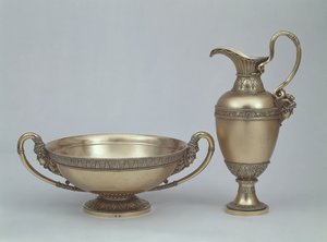 Ludvík XVI. džbán a umyvadlo od Henri Auguste, Paříž 1787 (stříbrně zlacené) od French School