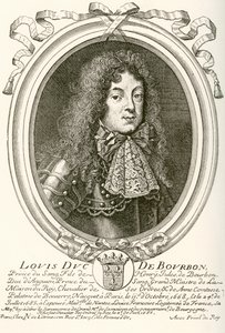 Louis de Bourbon, princ z Condé, 1668 - 1710. Princ krve na francouzském dvoře Ludvíka XIV. Z Les Heures Libres vydané v roce 1908. od French School