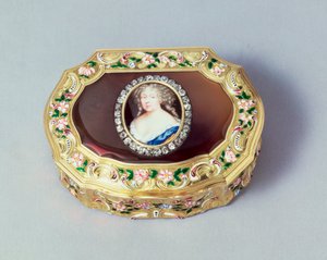 Oválná tabatěrka Louix XV, Gabriel Gallois, Paříž, 1738 (zlato, achát a smalt)