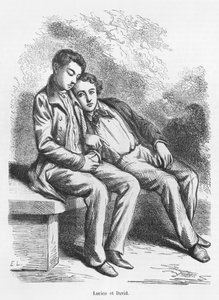 Lucien de Rubempre a David Sechard, ilustrace z „Les Illusions perdues“ od Honore de Balzac od French School
