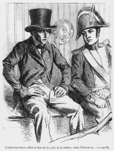 Lucien de Rubempre a Vautrin zatčeni, ilustrace ze Splendeurs et Miseres des Courtisanes od Honore de Balzaca, vydáno 1867 od French School