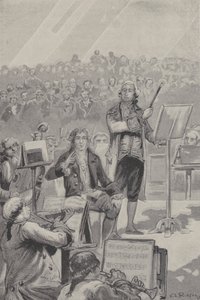 Ludwig van Beethoven diriguje orchestr navzdory své hluchotě (rytina) od French School