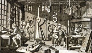 Luthierova dílna. Rytina - v Encyklopedii Diderota a D